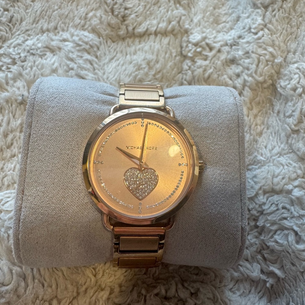 Michael Kors Rose Gold Crystal Heart Bracelet Watch